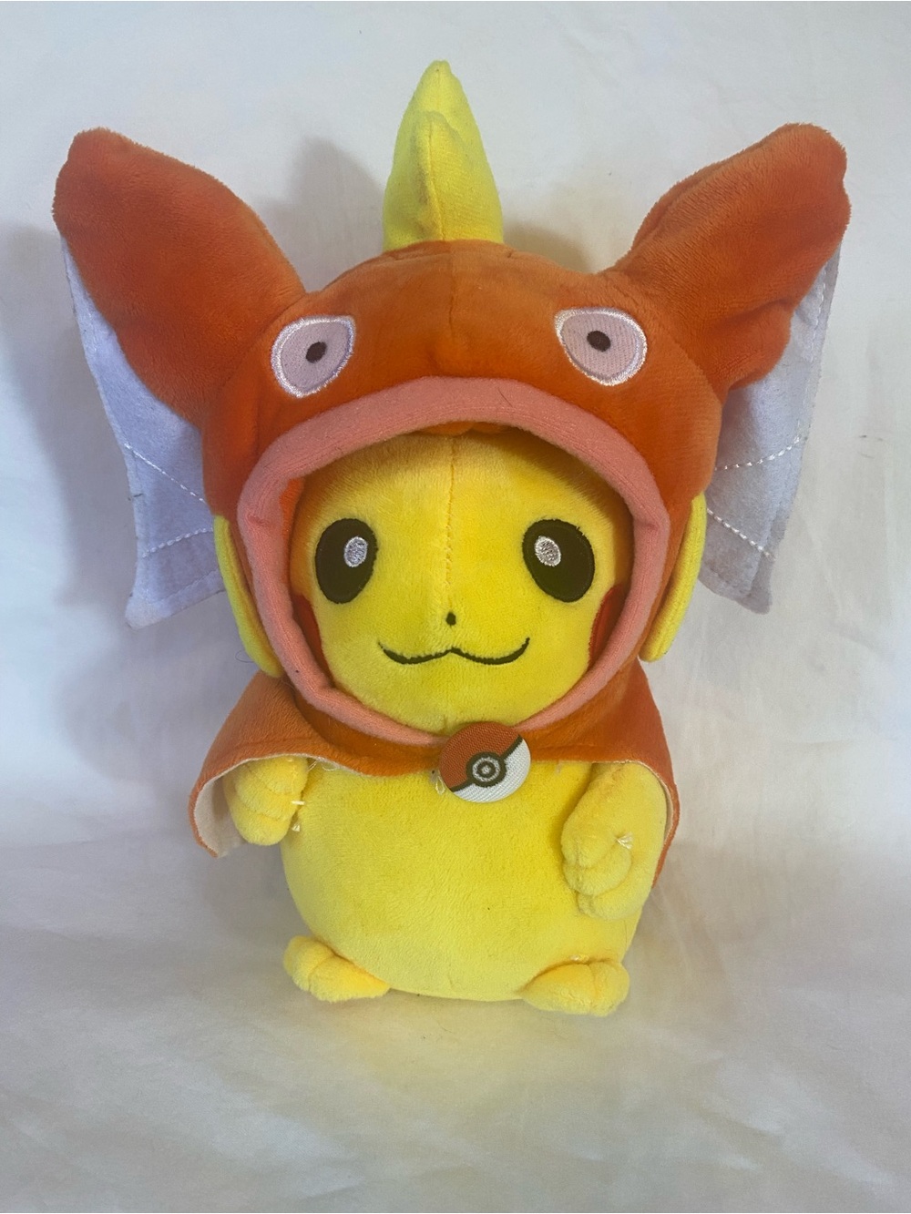 Pokémon Poncho Pikachu Plush in Orange Magikarp Costume Collectible